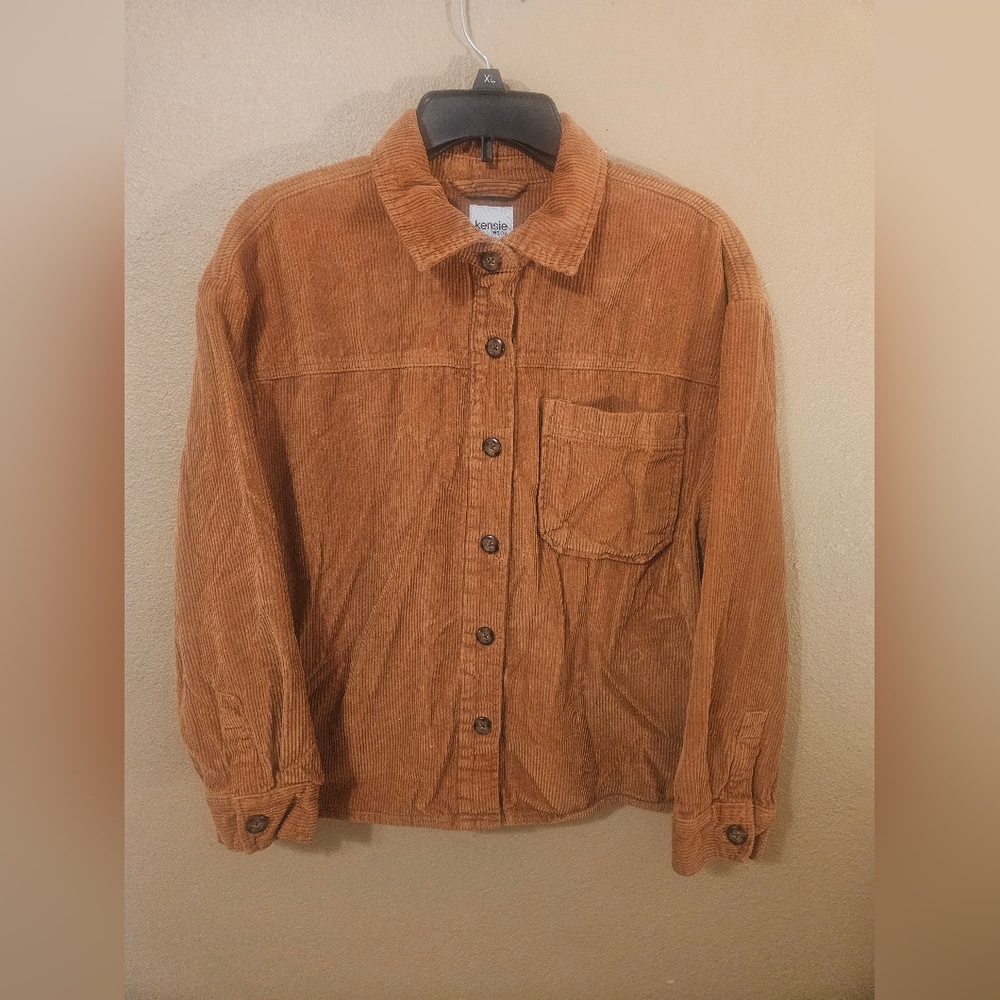 Kensie Jeans Womens Brown Button Down Corduroy Shirt SIZE SMALL